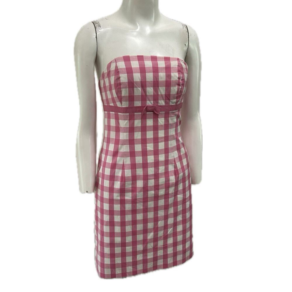 Lilly Pulitzer Pink White Gingham Strapless Mini Dress Sz 2 XS Preppy Coquette -